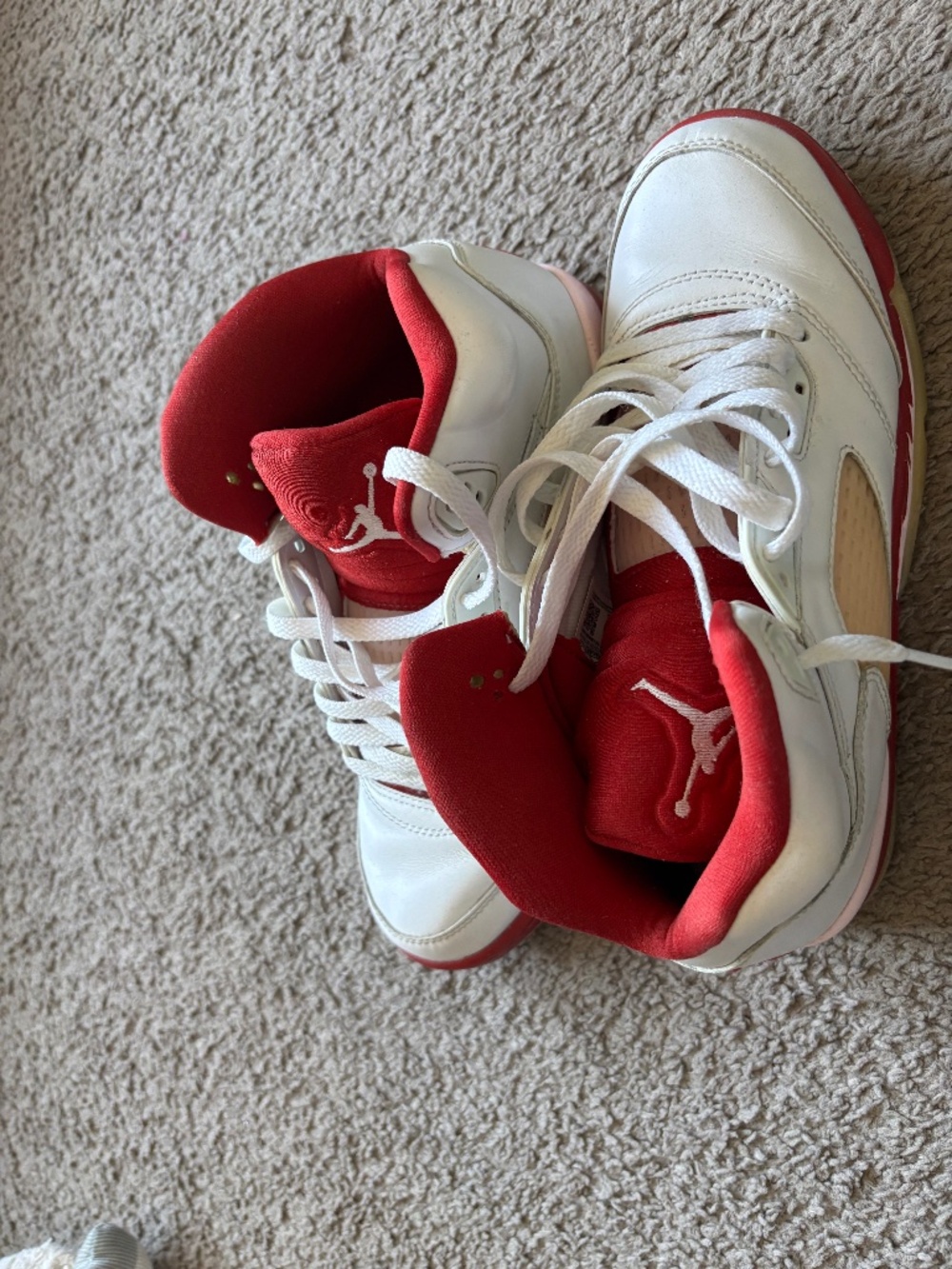 Red and white air Jordans size 8